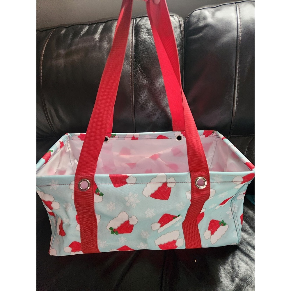 Thirty-One Medium Utility Tote Bag Snowflake/Hats Off Holiday Pattern Christmas